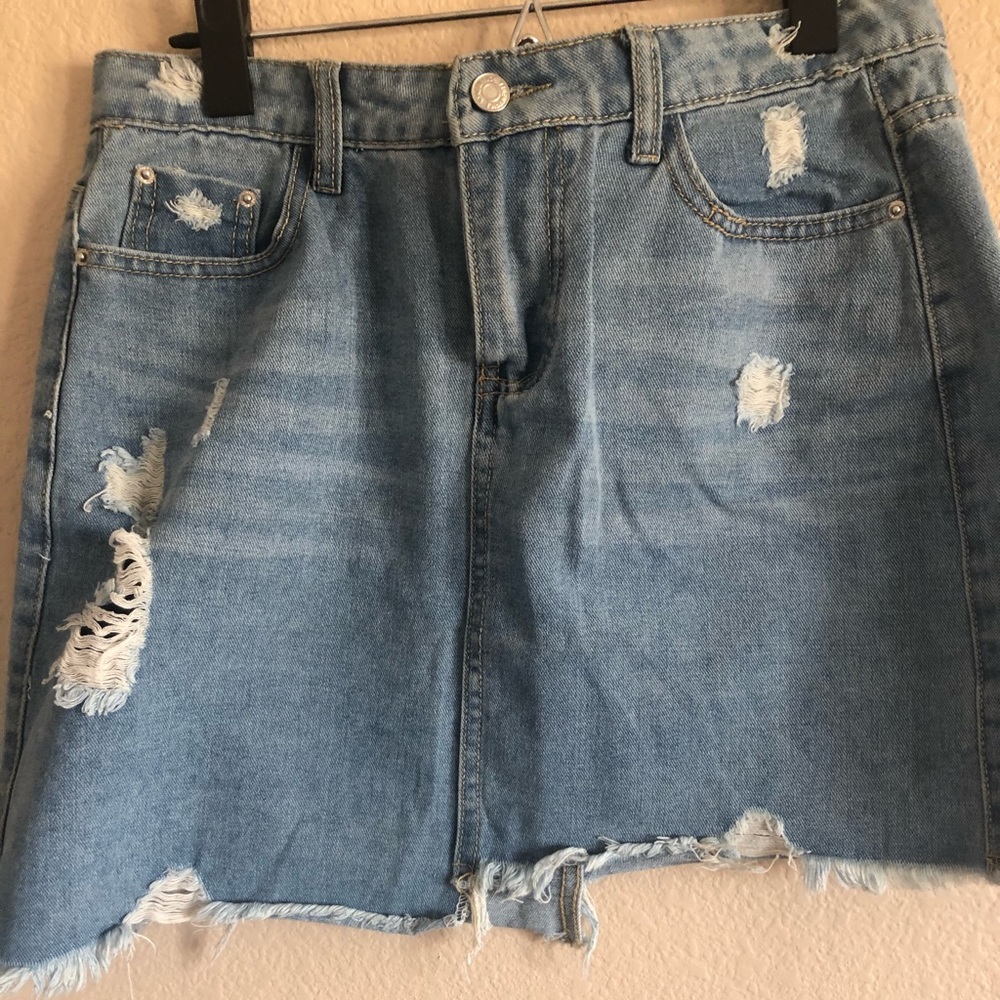 Shein Blue Denim Ripped Skirt